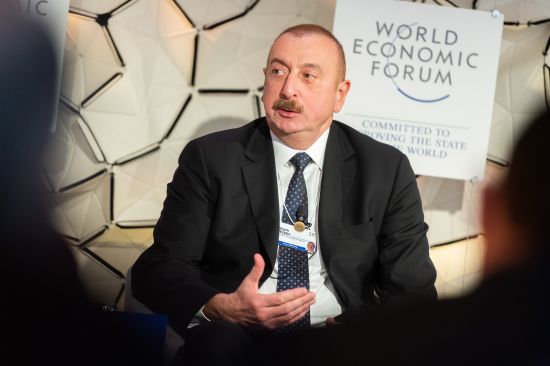 Azerbaijan's Aliyev at a discussion of China's Belt and Road Initiative at the 2019 World Economic Forum Annual Meeting in Davos, Switzerland (Credit: Mattias Nutt/World Economic Forum)