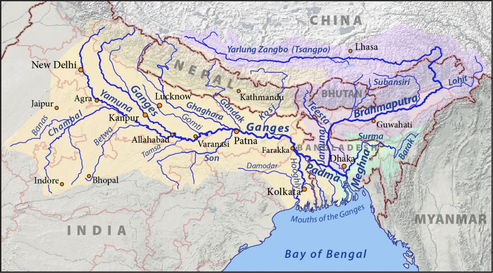 Waterway network: To ensure water security, countries need sharing agreements for transboundary rivers (Credit: PopulationData.net)