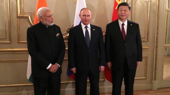Russian President Vladimir Putin with Modi and Xi: Could Moscow broker a diplomatic solution among China, India and Pakistan? (Credit: President of Russia)