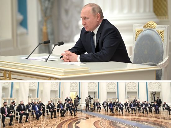 Team Putin: On the day of the invasion of Ukraine, the president told business leaders in the Kremlin that "we are prepared for sanctions" and that "Russia remains a part of the global economy" (Credit: President of Russia)