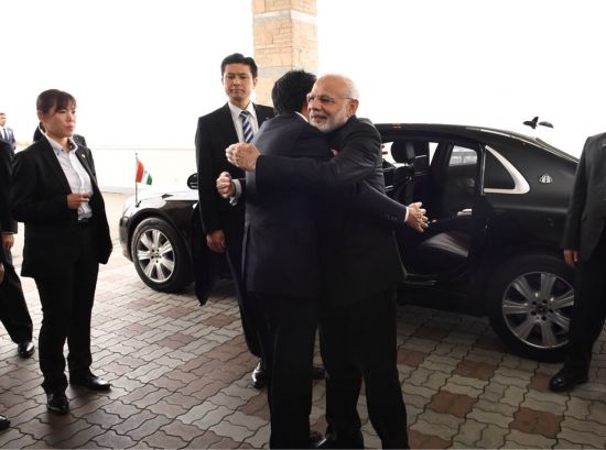 Abe and Modi hug it out for a free and open Indo-Pacific, Yamanashi, Japan, October 2018 (Credit: @narendramodi on Twitter)
