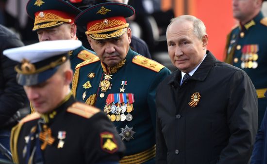 Presidential power: Putin and his generals at the May 9, 2022, parade on Red Square in Moscow commemorating the victory over Nazi Germany in 1945 (Credit: RIA Novosti)