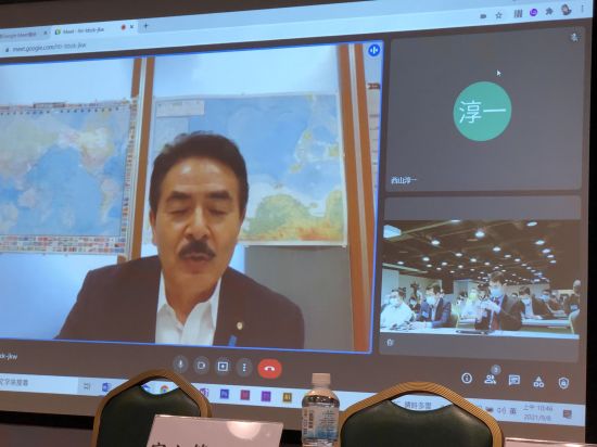 Party lines: Sato Masahisa, convenor of the LDP working group on Taiwan, speaks after the “2+2” virtual talks between lawmakers from Japan and Taiwan (Credit: @wentisung on Twitter)