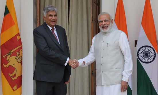 Crisis manager: Ranil Wickremesinghe, during his previous stint as prime minister, meets Indian counterpart Narendra Modi, Delhi, 2015 (Credit: Ministry of Foreign Affairs, Government of Sri Lanka)