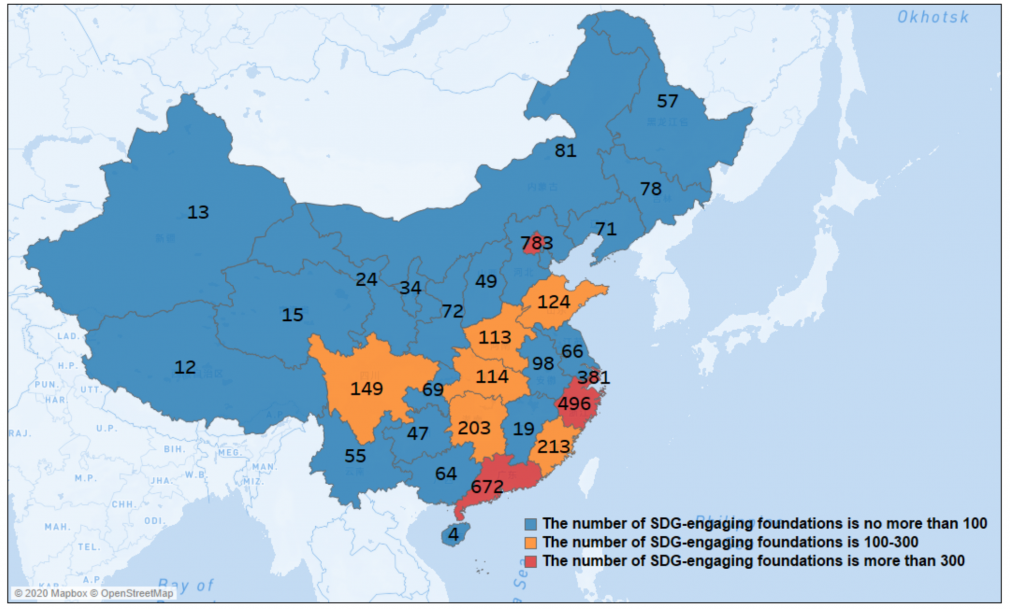 Figure 3: Geographic distribution of SDG-engaged foundations in 2018