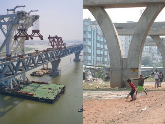 The Belt and Road Initiative comes to Bangladesh: The Padma Bridge and the Dhaka-Ashulia elevated expressway (Credit: left - Azim Khan Ronnie, right - @TYPSAGroup on Twitter)