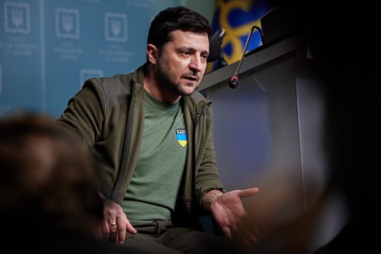 "I need ammunition, not a ride": Ukrainian President Volodymyr Zelensky meets the press on March 3, 2022 (Credit: President of Ukraine)