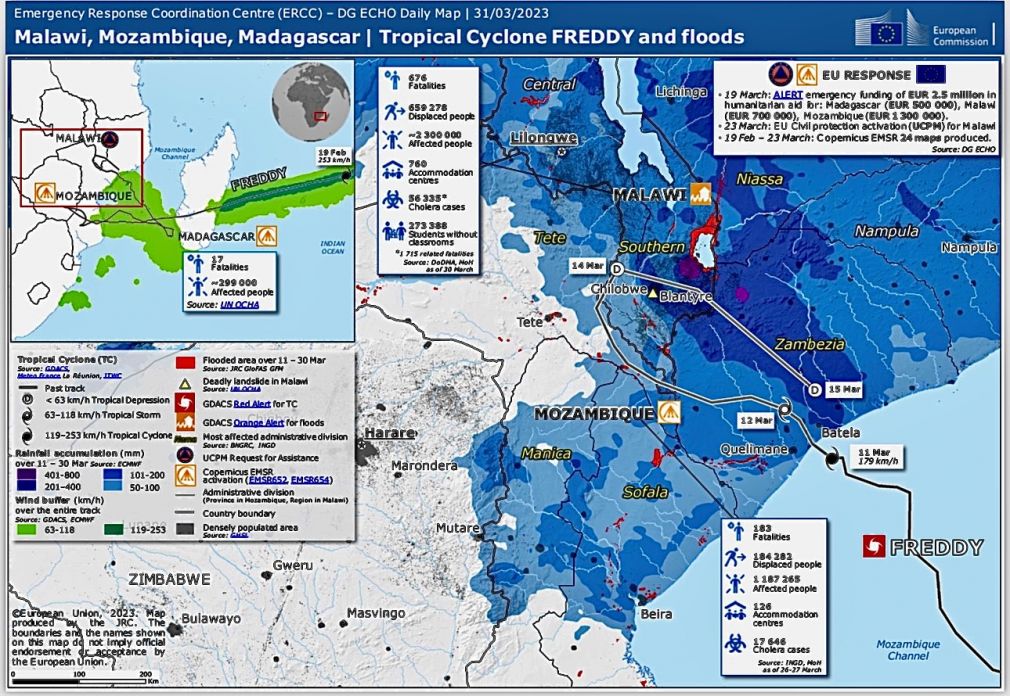Tracking and crisis response report issued on March 31: In Malawi, the devastation prompted the government to declare a state of disaster (Credit: Emergency Response Coordination Centre, European Commission)