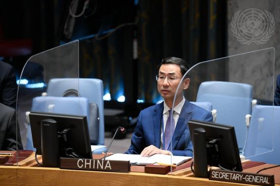 China in action at a UN Security Council session on Yemen, June 15, 2021 (Credit: Evan Schneider/UN)